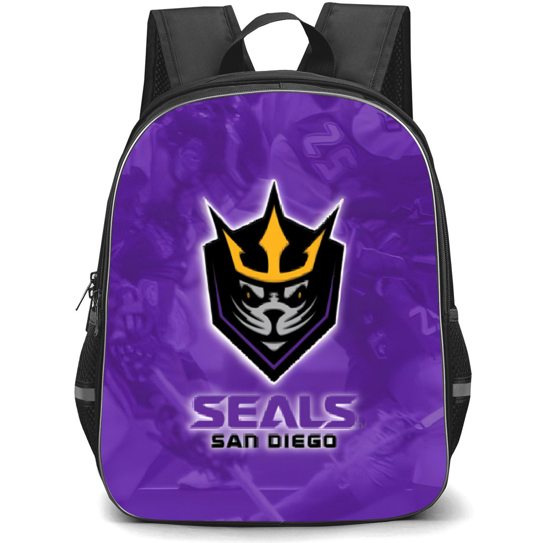 San Diego Seals Backpack School Bag StudentPack - Logo Purple Team Background