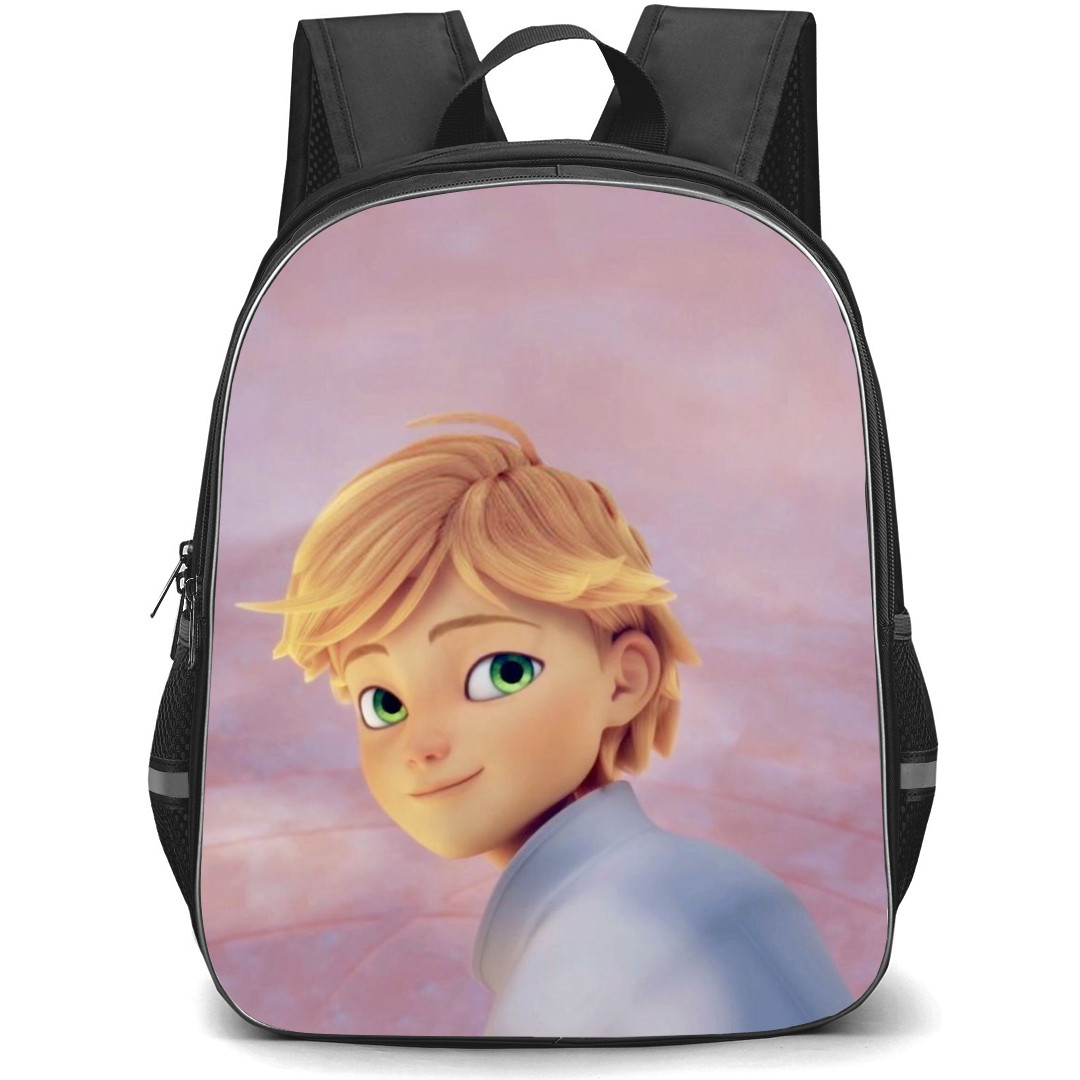 LadyBug Adrien Agreste School Backpack StudentPack - Adrien Agreste Side Portrait Pink Background