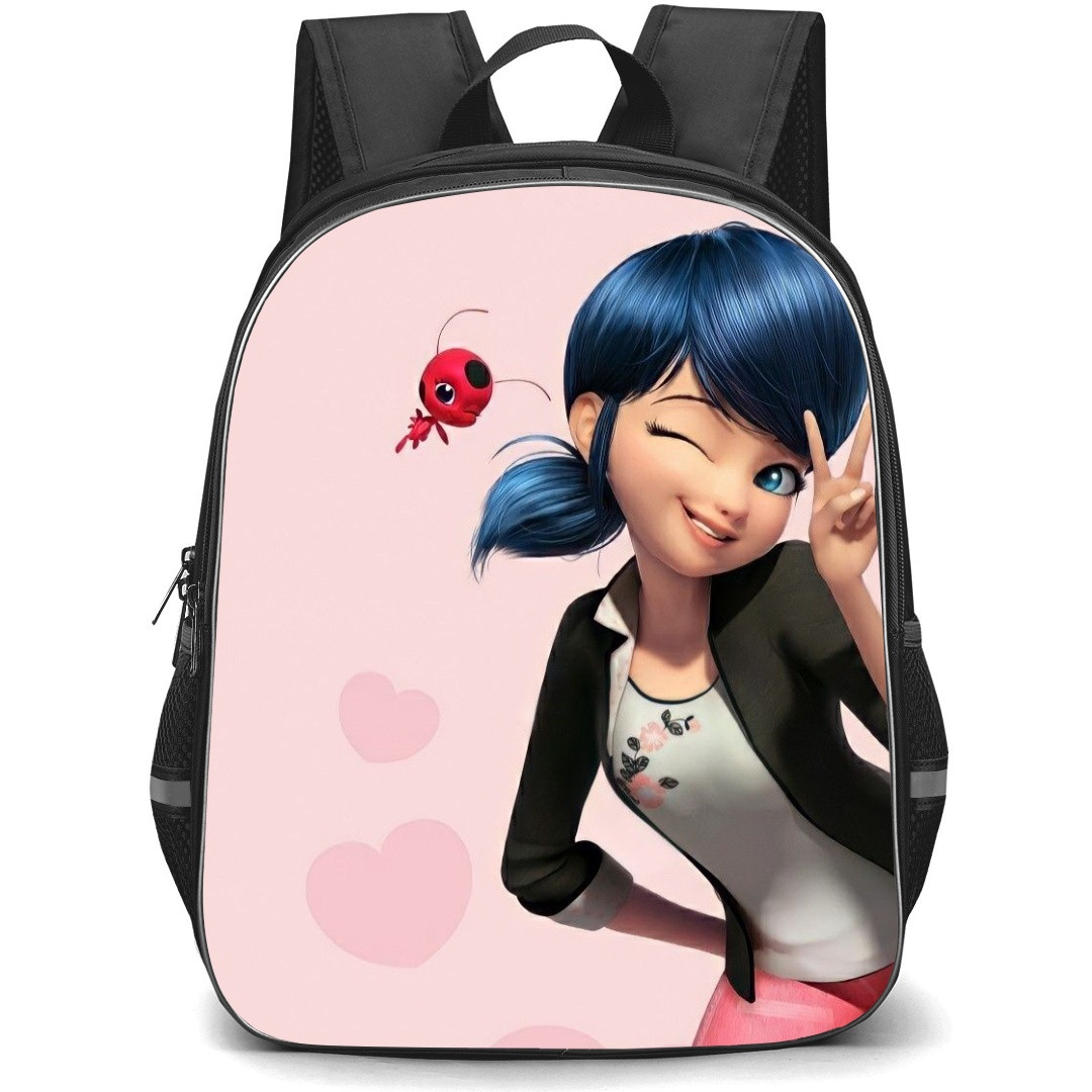 LadyBug School Backpack StudentPack - Lady Bug Side Portrait Pink Background
