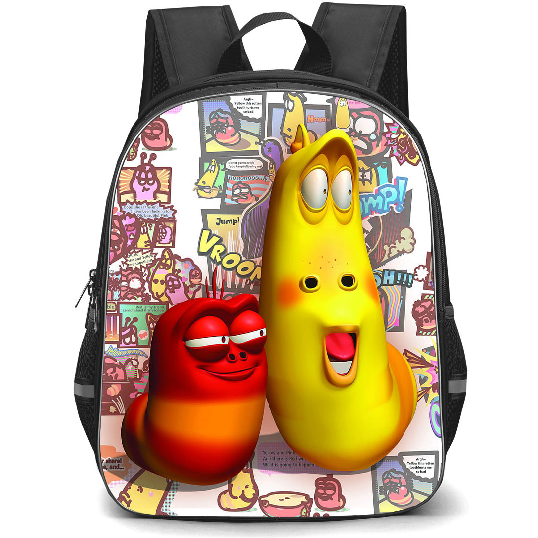Larva Red Yellow Backpack StudentPack - Red Yellow Cartoon Art Collage