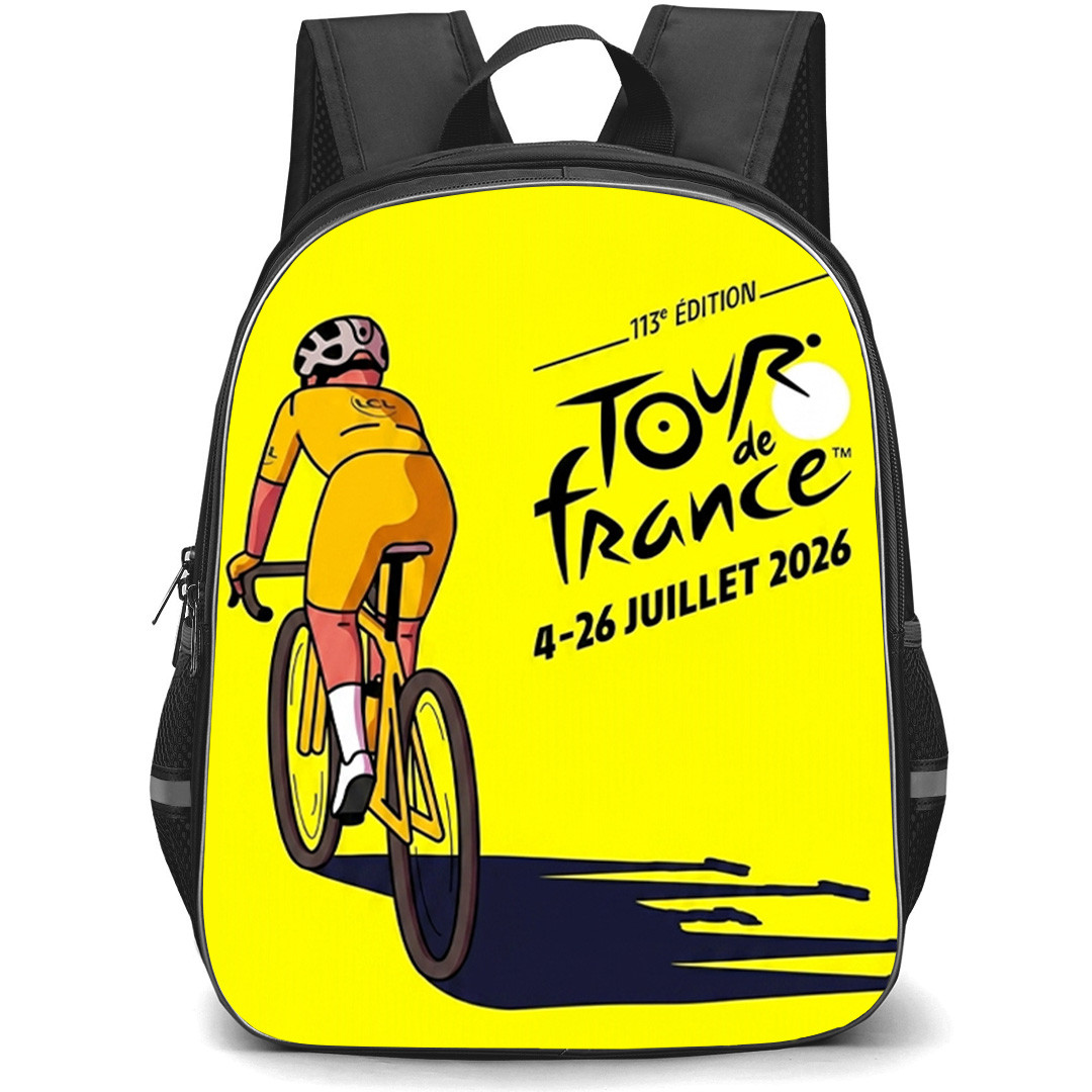 Le Tour De France Backpack School Bag StudentPack - Le Tour De France 2026 Cyclist Illustration Art On Yellow Background
