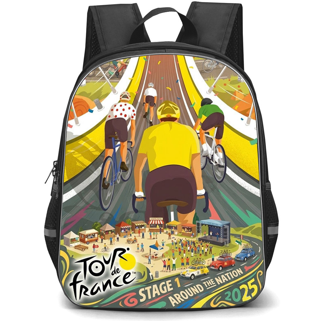Le Tour De France Backpack School Bag StudentPack - Le Tour De France Cycling Race Arc De Triomphe Illustration Poster