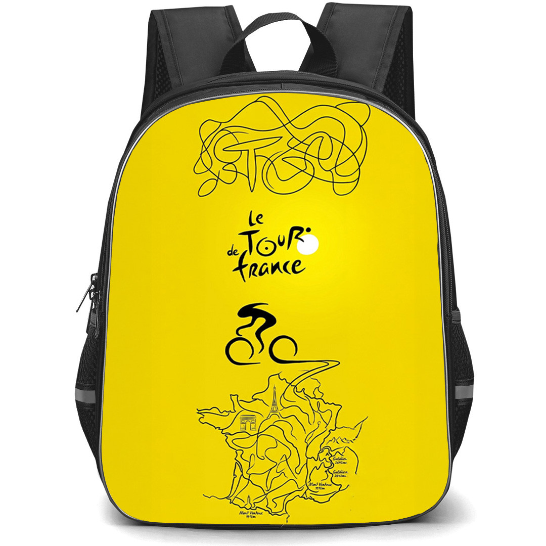Le Tour De France Backpack School Bag StudentPack - Le Tour De France Official Logo With Minimalist Map On Yellow Background