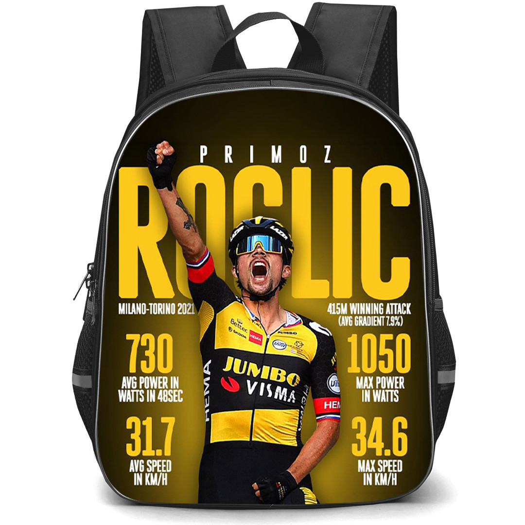 Le Tour De France Primoz Roglic Backpack School Bag StudentPack - Primoz Roglic Milano Torino 2021 Winner Performance Data Poster