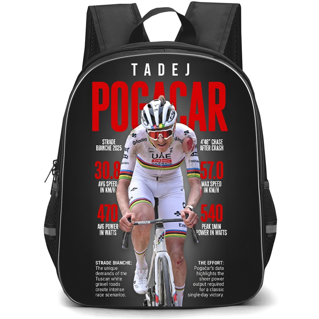 Le Tour De France Tadej Pogacar Backpack School Bag StudentPack - Tadej Pogacar Strade Bianche 2025 Performance Data Poster