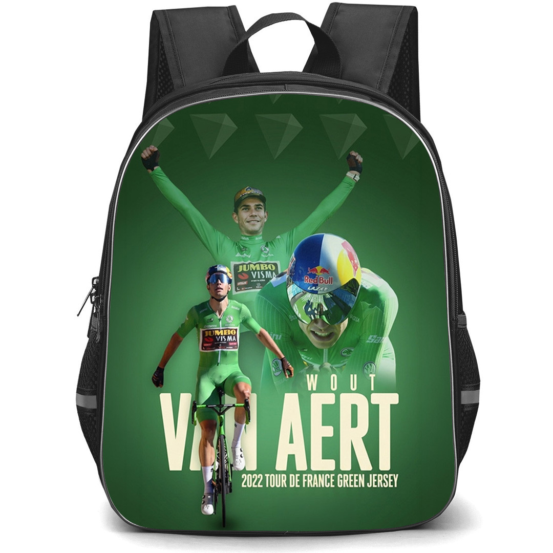 Le Tour De France Wout Van Aert Backpack School Bag StudentPack - Wout Van Aert 2022 Green Jersey Champion Poster