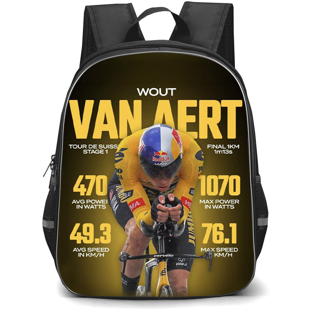 Le Tour De France Wout Van Aert Backpack School Bag StudentPack - Wout Van Aert Time Trial Power Stats Editorial Poster