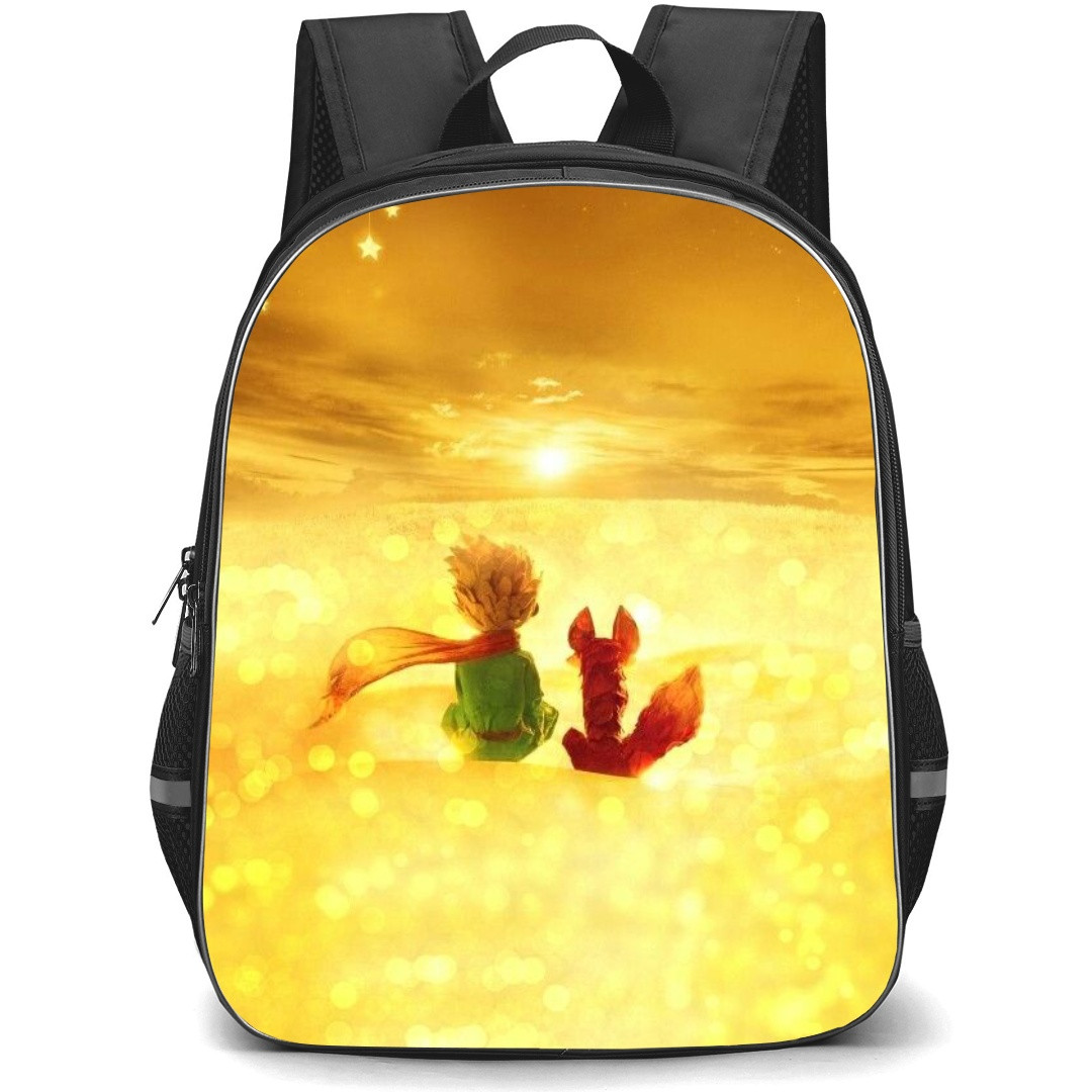 Little Prince School Backpack StudentPack - The Little Prince And Fox Sitting Gold Background