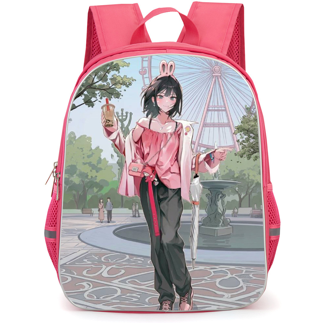 Link Click Qiao Ling Backpack School Bag StudentPack - Qiao Ling Hold the Umbrella and Pink Purse Poster