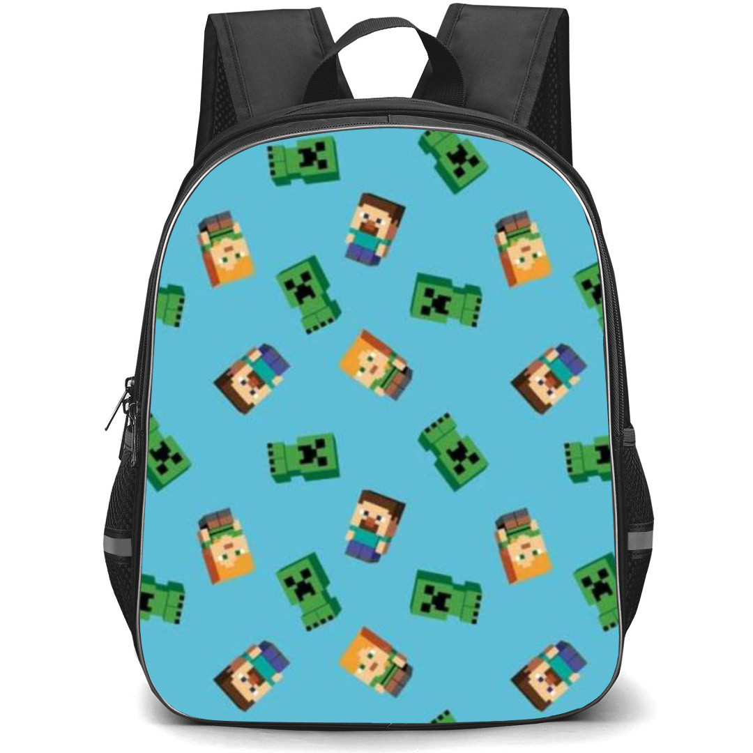 Minecraft Backpack StudentPack - Characters Pattern In Sky Blue Background