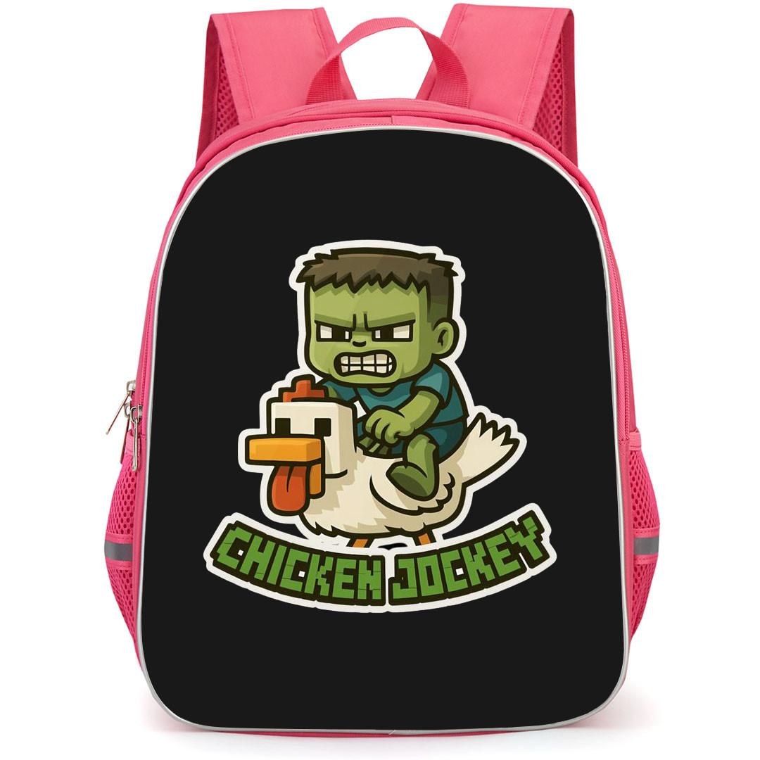 Minecraft Chicken Jockey Backpack StudentPack - Minecraft Chicken Jockey Angry Chibi Sticker On Black Background