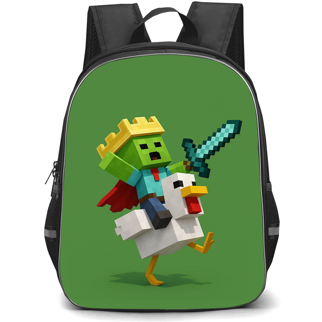 Minecraft Chicken Jockey King Creeper Backpack StudentPack - King Creeper On Chicken Jockey Green Background Poster