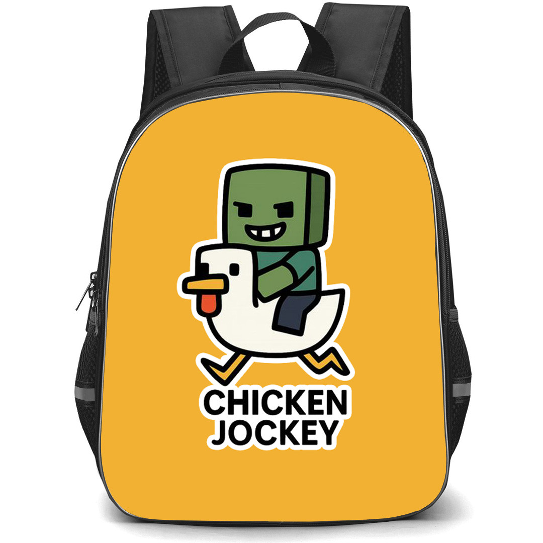 Minecraft Chicken Jockey Backpack StudentPack - Minecraft Chicken Jockey Mini Diecut Sticker On Orange Background