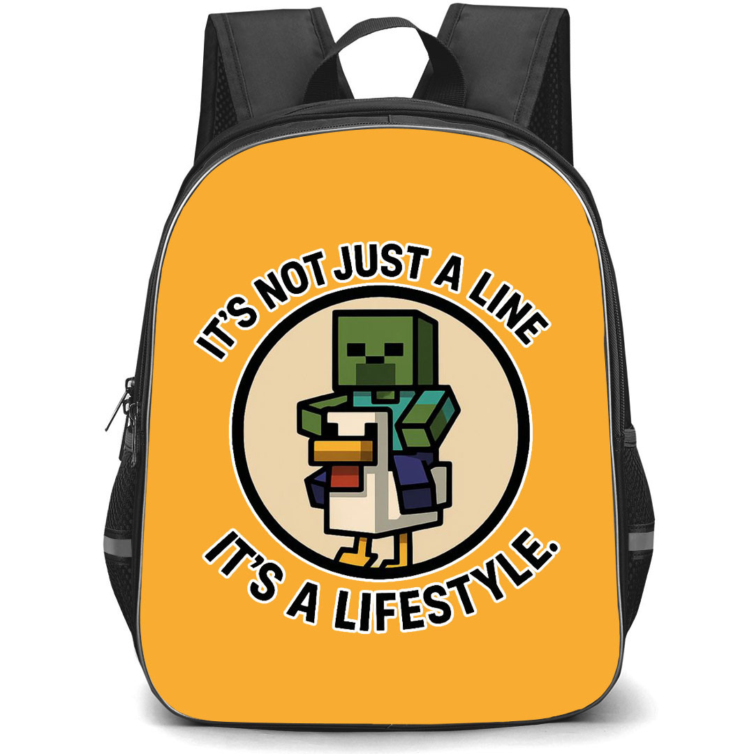 Minecraft Chicken Jockey Backpack StudentPack - Minecraft Chicken Jockey Its Not Just A Line Its A Lifestyle Sticker On Orange Background
