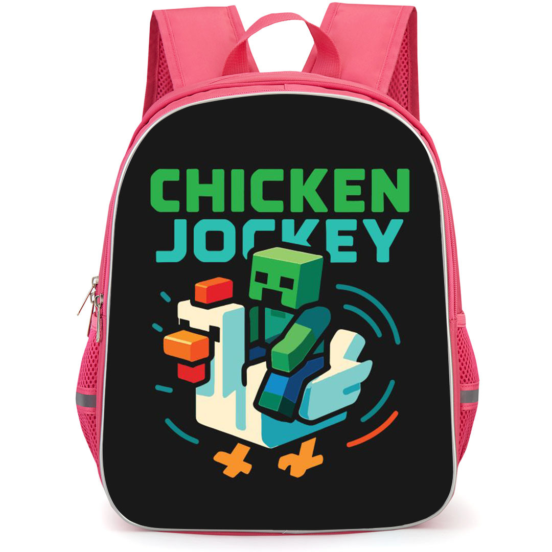 Minecraft Chicken Jockey Backpack StudentPack - Minecraft Chicken Jockey Pixel Art On Black Background