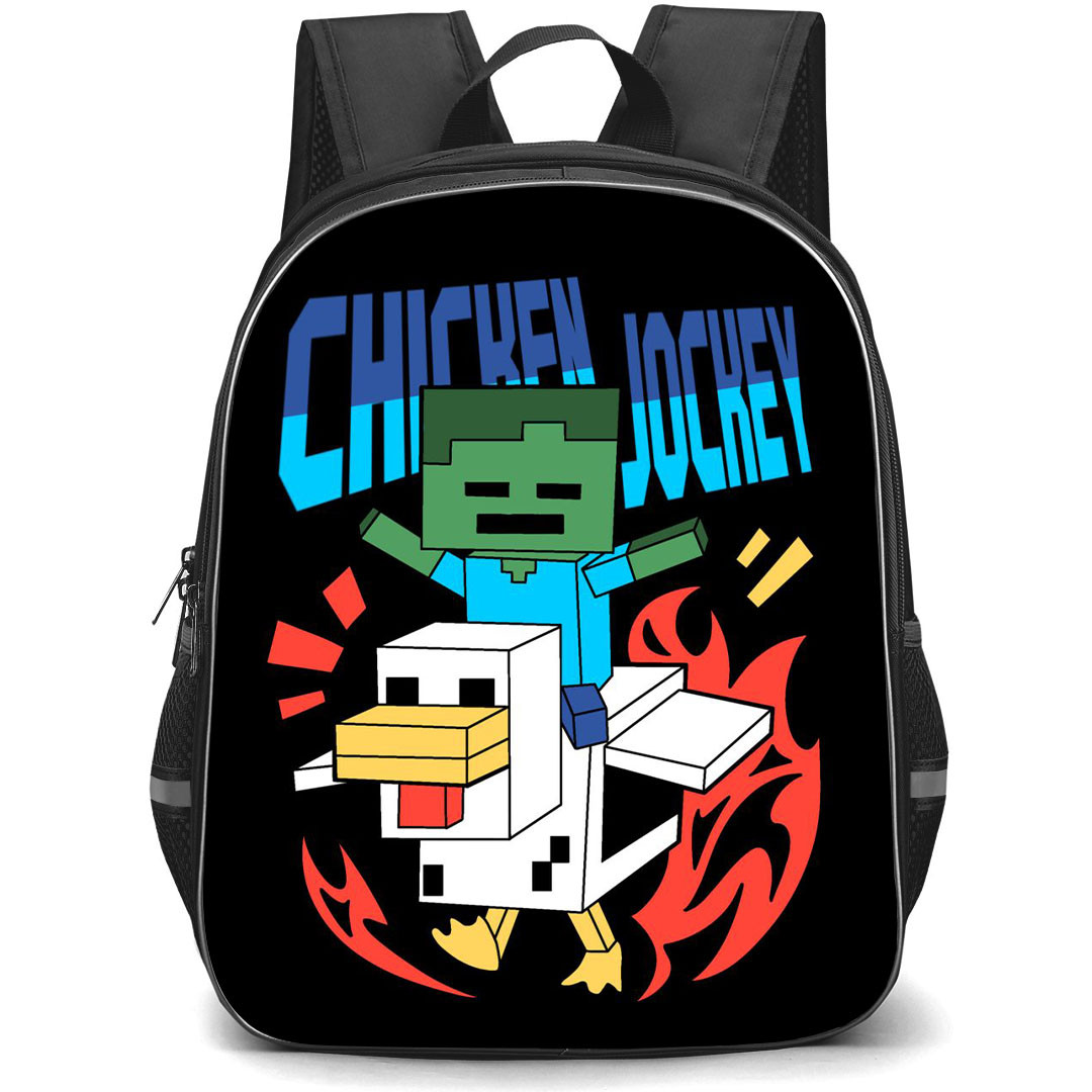 Minecraft Chicken Jockey Backpack StudentPack - Minecraft Chicken Jockey Sticker On Black Background