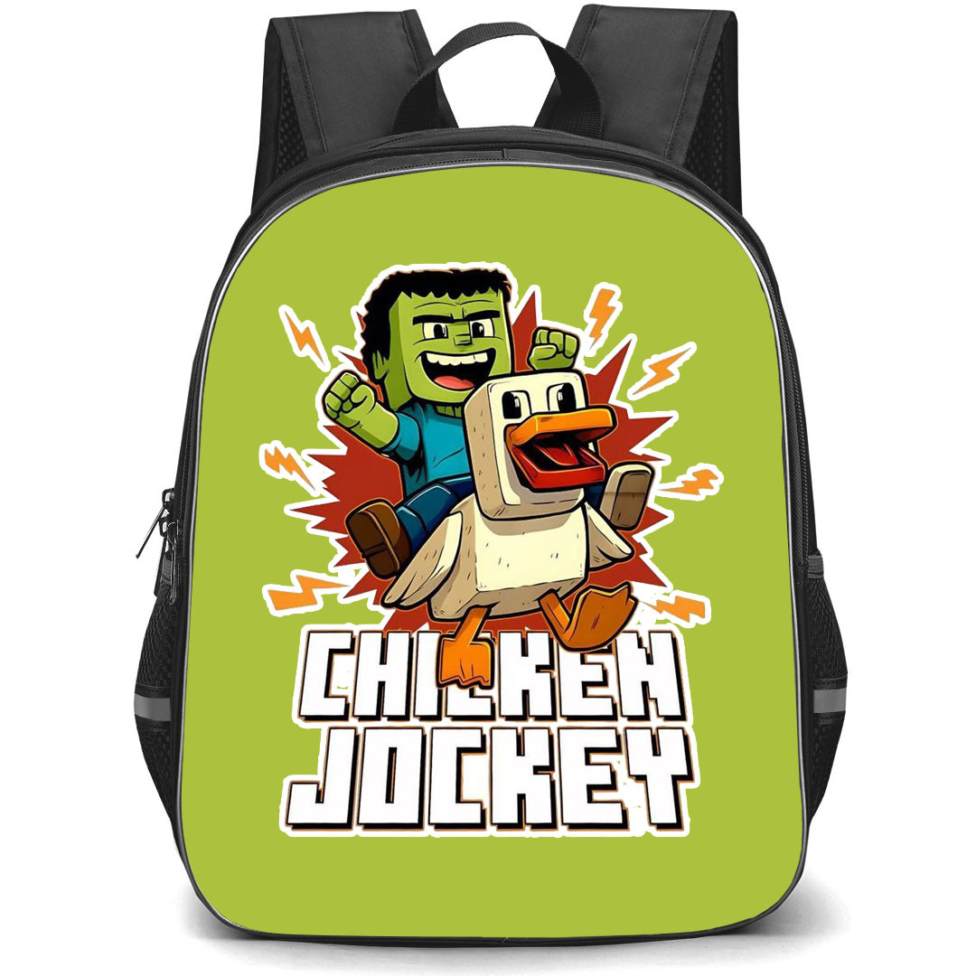 Minecraft Chicken Jockey Backpack StudentPack - Minecraft Chicken Jockey Sticker On Green Background