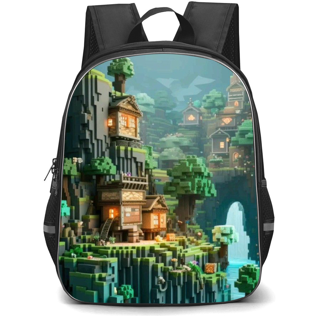 Minecraft Backpack StudentPack - Minecraft Cliff Village 3d Art