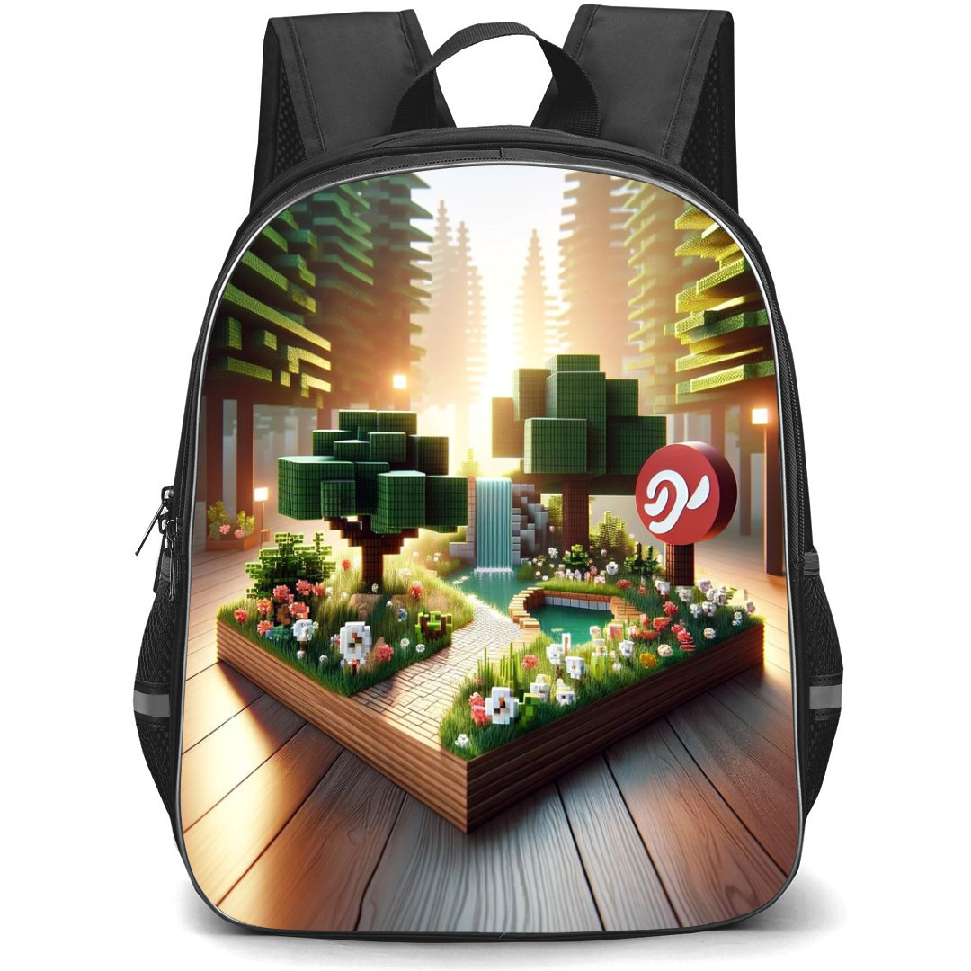 Minecraft Backpack StudentPack - Minecraft Forest Waterfall 3d Art