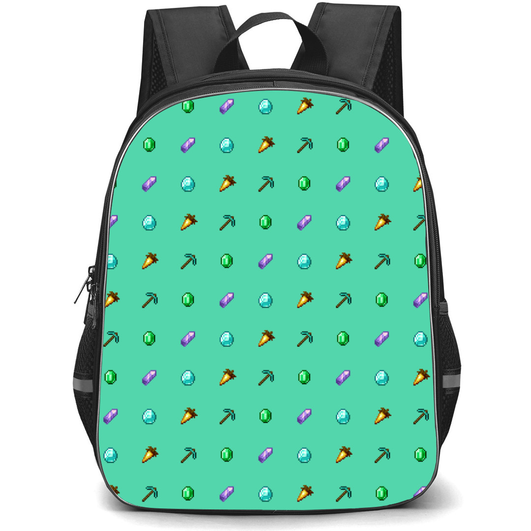 Minecraft Backpack StudentPack - Minecraft Items Pattern In Aqua Background