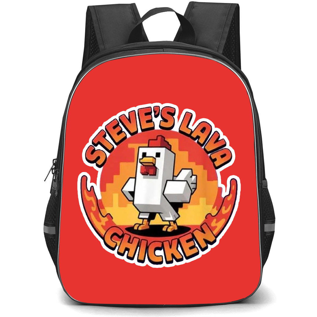 Minecraft Lava Chicken Backpack StudentPack - Minecraft Lava Chicken Steves Lava Chicken Round Sticker On Red Background