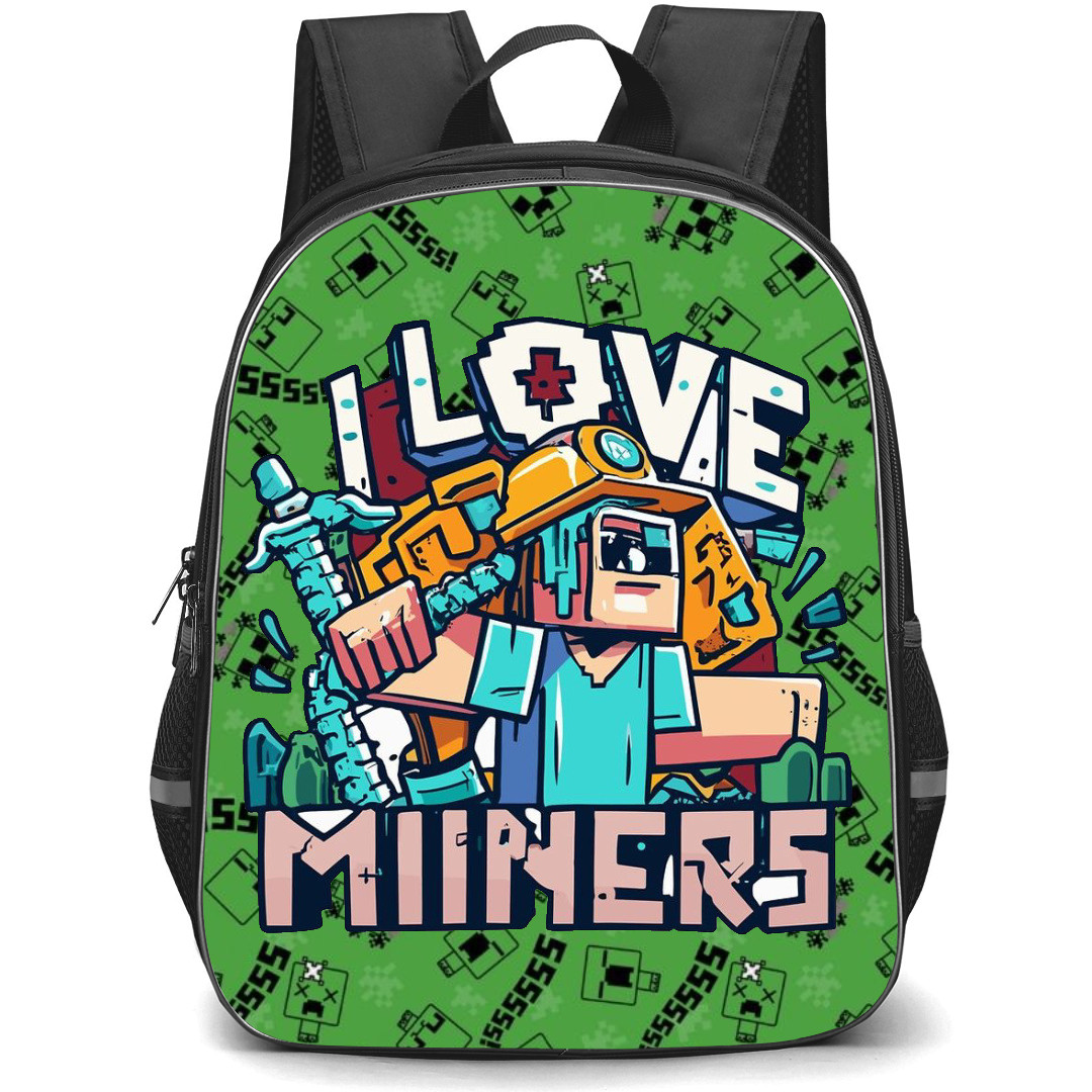 Minecraft Backpack StudentPack - Minecraft I Love Miners Cartoon Art Sticker