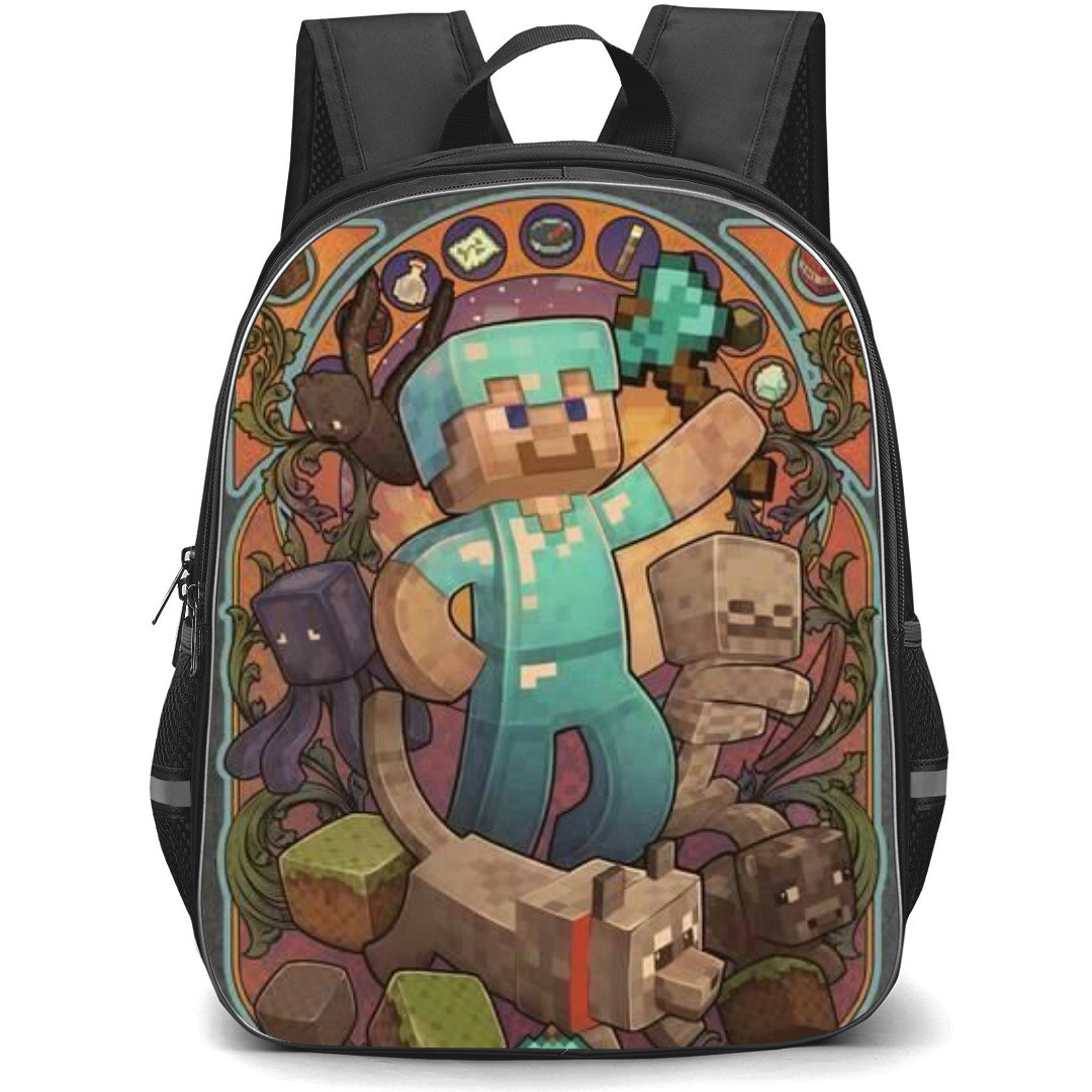 Minecraft Steve Backpack StudentPack - Steve And Mobs Cartoon Art