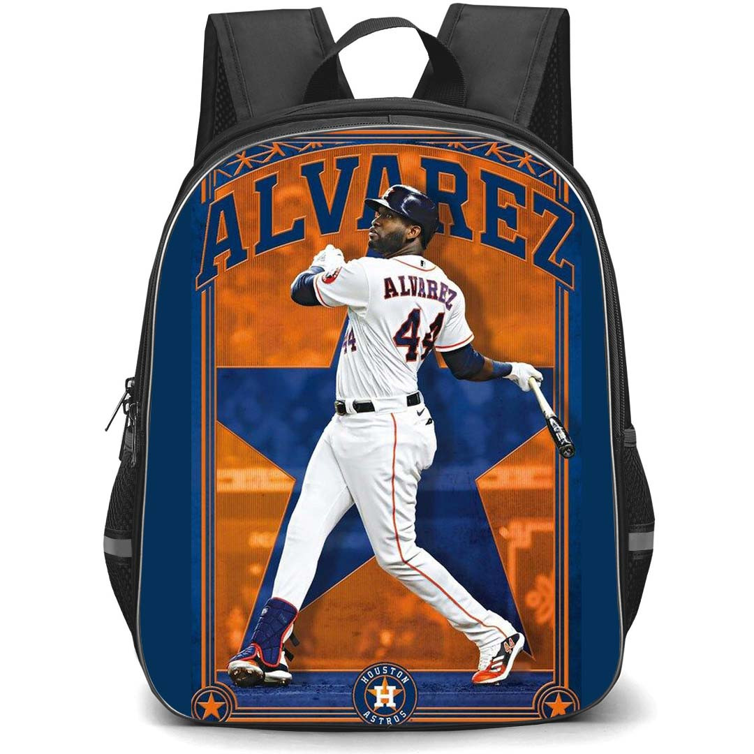 MLB Yordan Alvarez Backpack StudentPack - Yordan Alvarez Houston Astros Hitting Posture ON Orange Graphic Art