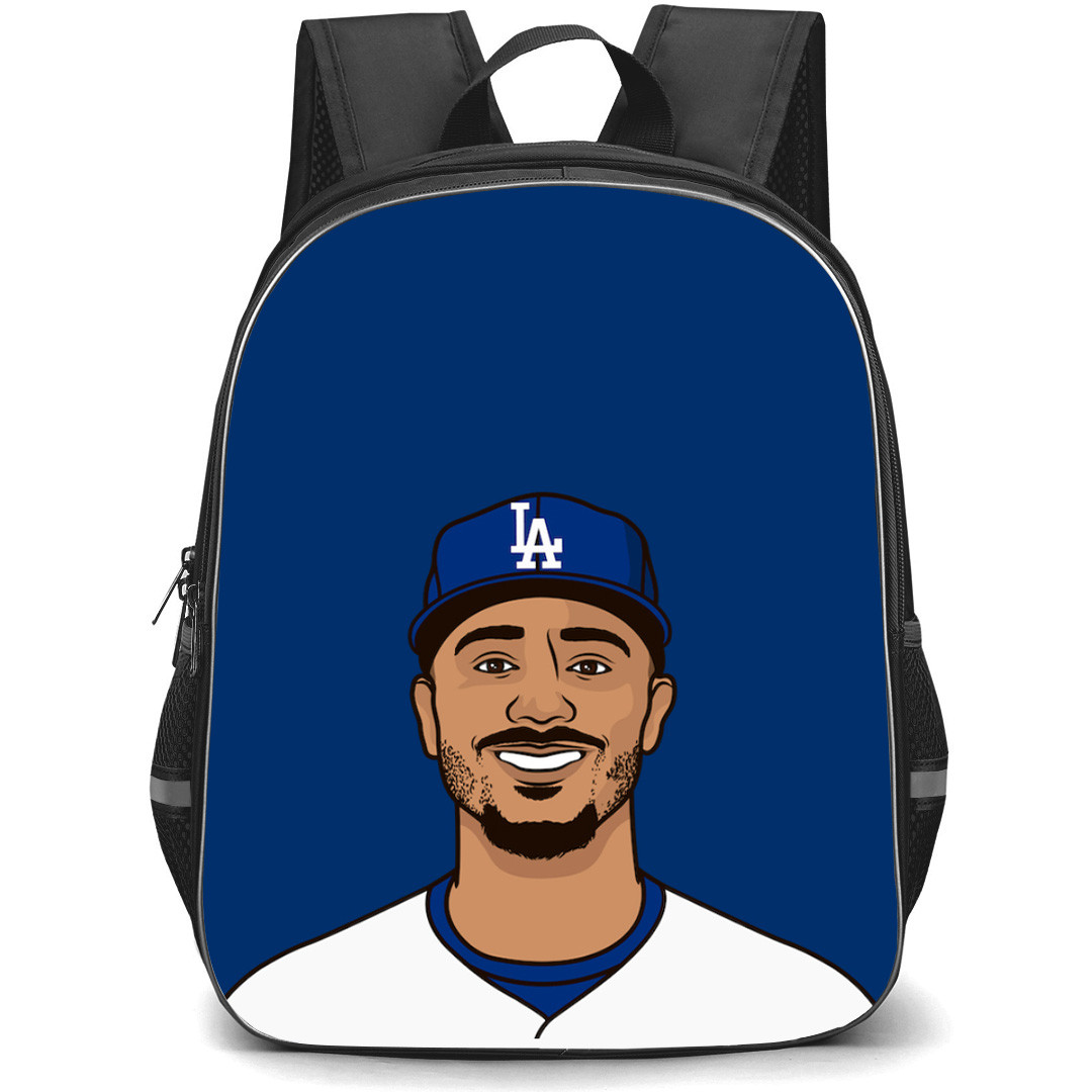 MLB Mookie Betts Backpack StudentPack - Mookie Betts Cartoon Art Blue Background