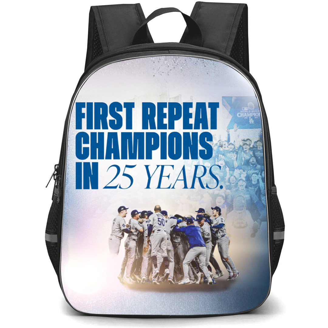 MLB Los Angeles Dodgers 2025 Champ Backpack School Bag StudentPack - First Repeat Champion Poster