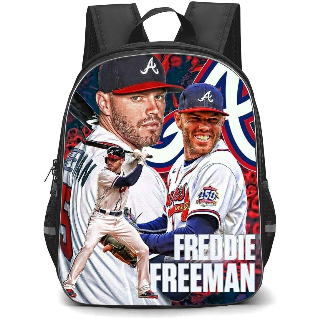 MLB Freddie Freeman Backpack StudentPack - Freddie Freeman Atlanta Braves Portrait On Graphic Art Background