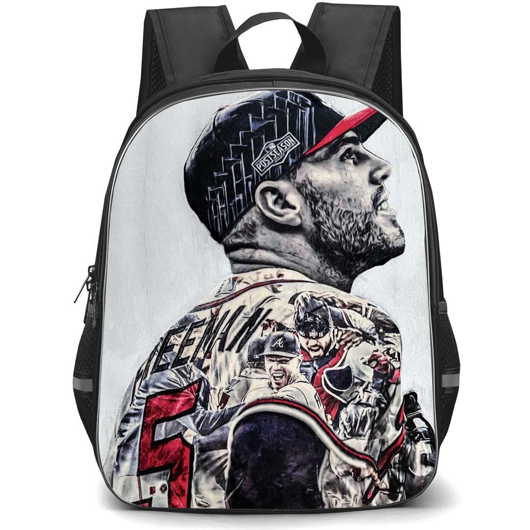 MLB Freddie Freeman Backpack StudentPack - Freddie Freeman Atlanta Braves World Series Champion 2021 Side Portrait Art