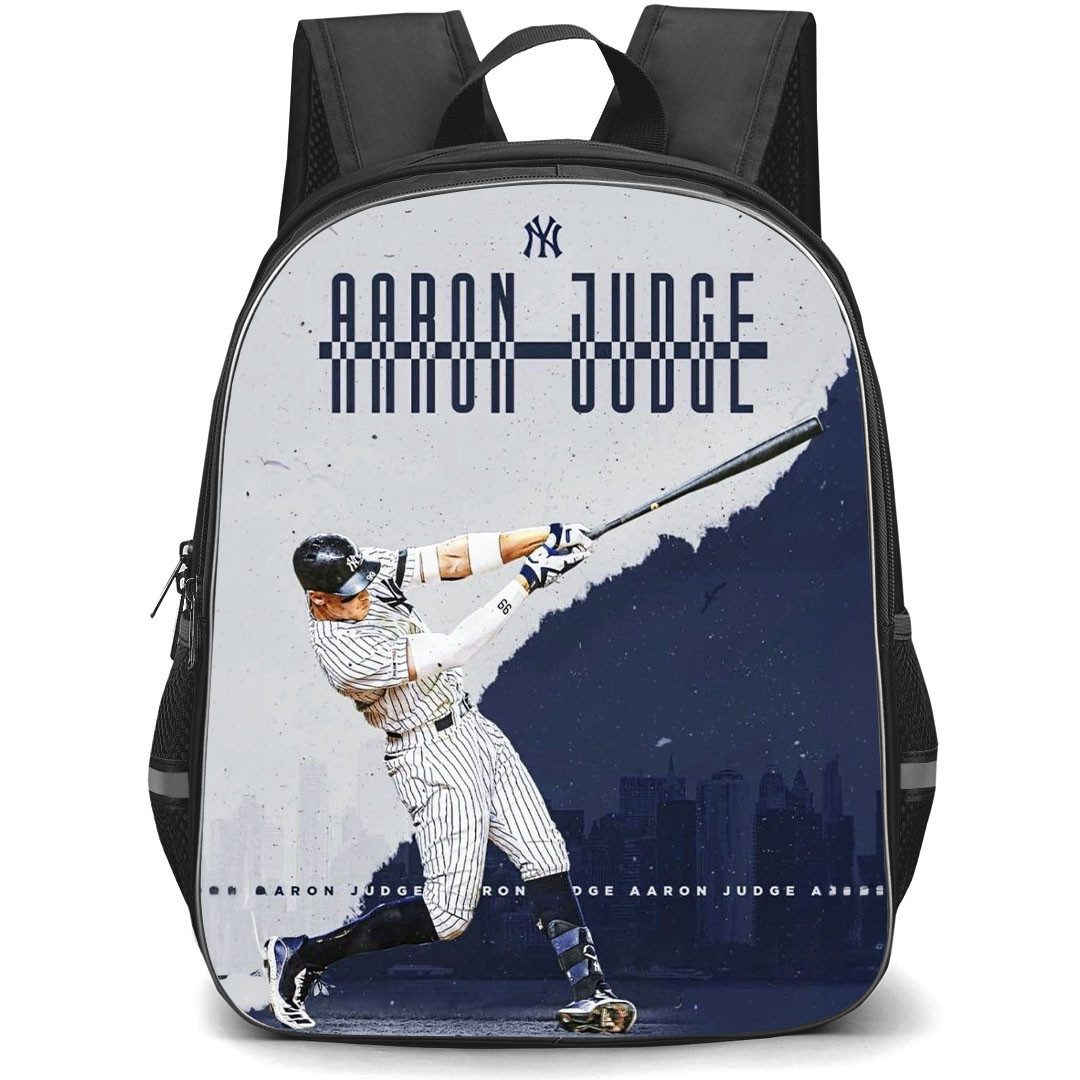 MLB Aaron Judge Backpack StudentPack - Aaron Judge New York Yankees Hitting Posture On Gray Blue Background