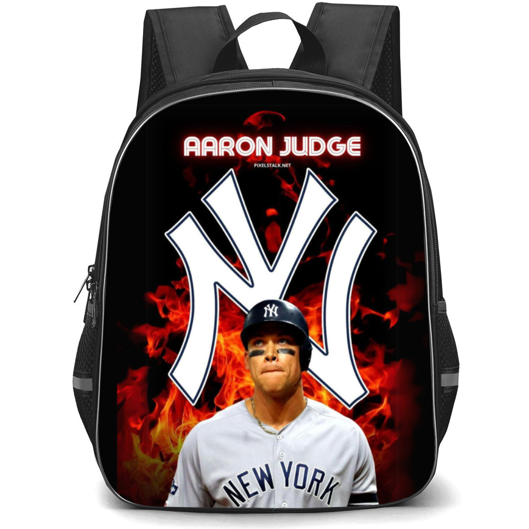 MLB Aaron Judge Backpack Student Pack - Aaron Judge Logo Portrait On Fire Background