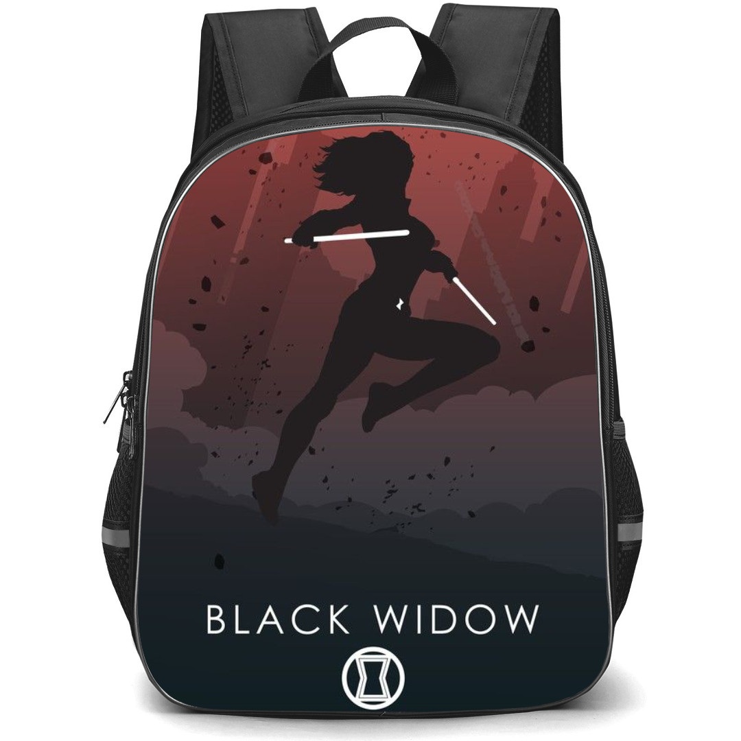 Marvel Black Widow Backpack StudentPack - Black Widow Jumping With Weapon Silhoutte