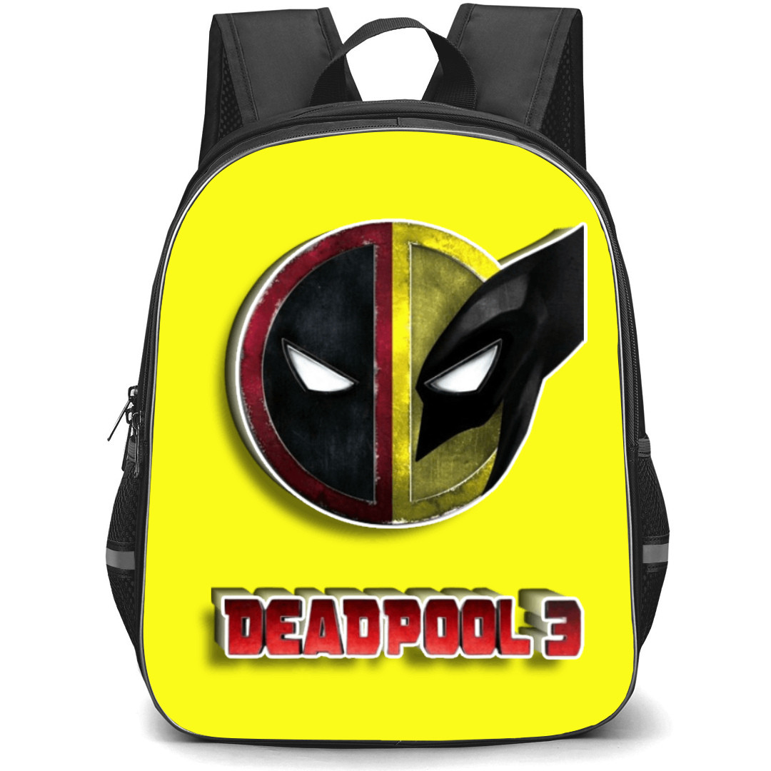 Deadpool & Wolverine Backpack StudentPack - Deadpool Face Metal Logo Sticker Art