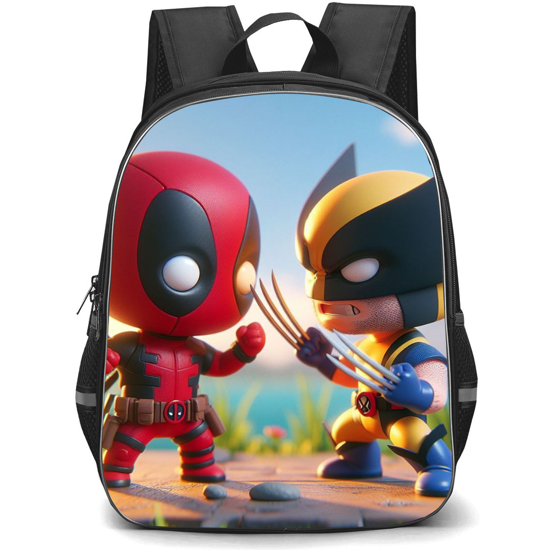 Deadpool & Wolverine Backpack StudentPack - Deadpool & Wolverine Fighting 3D Chibi Art