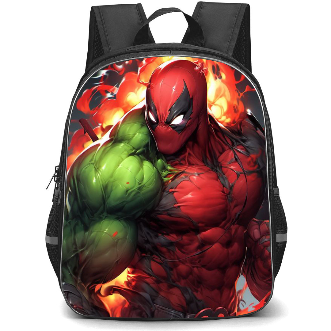 Marvel Deadpool Backpack StudentPack - Deadpool X Hulk Fire Background Illustration