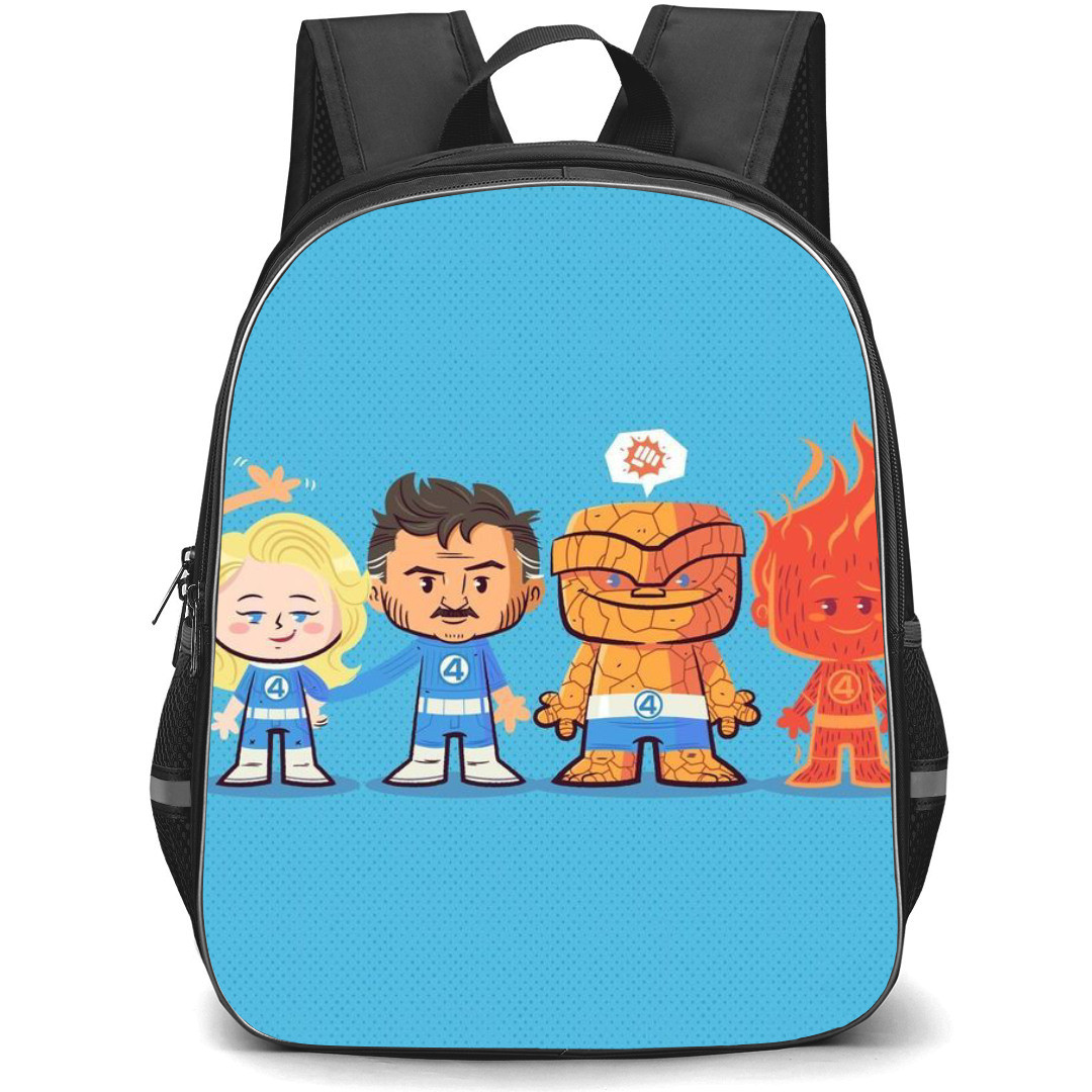 The Fantastic Four Backpack StudentPack - The Fantastic Four Mini Figure Cartoon Art On Blue Background
