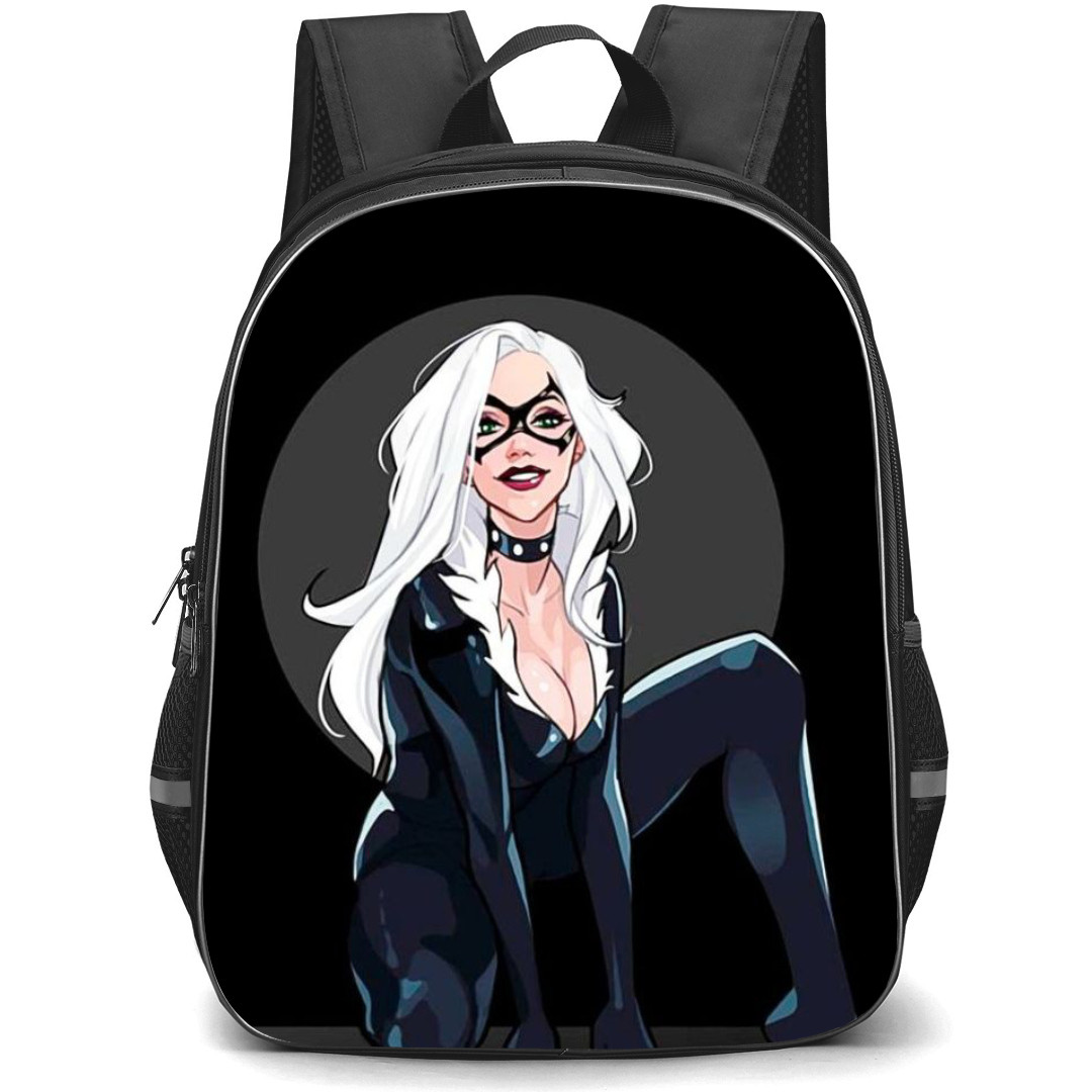 Black Cat Felicia Hardy Backpack StudentPack - Black Cat Felicia Hardy Black Background Cartoon Art