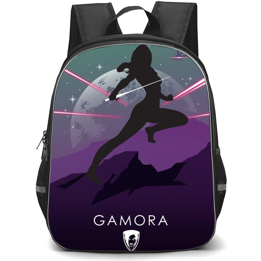 Marvel Guardians Of The Galaxy Gamora Backpack StudentPack - Gamora Jump Holding Weapon Poster Silhoutte