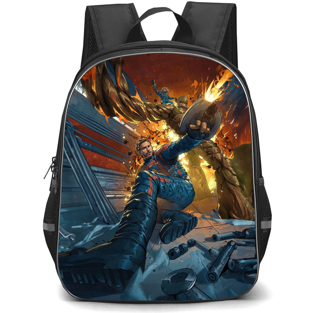 Guardian Of The Galaxy Backpack StudentPack - Star Lord Rocket Groot In Battle Comic Art