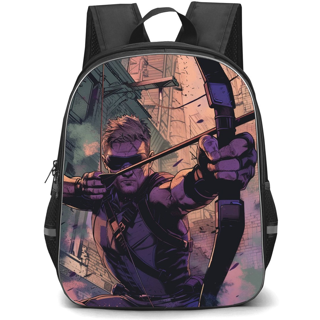 Marvel Hawkeye Backpack StudentPack - Hawkeye Holding Bow And Arrow In The City Illustration