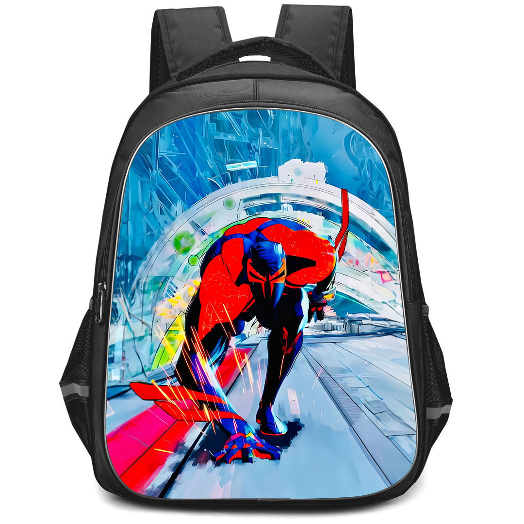 Spider Man Across The Spider Verse 2099 Spider-Man Backpack StudentPack - 2099 Spider-Man On The Train Watercolor Art