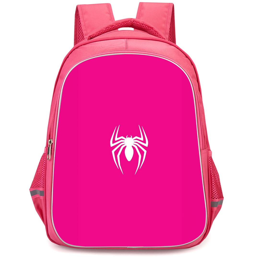 Spider Man Across The Spider Verse Spider Ghost-Spider Backpack StudentPack - Gwen Stacy Ghost-Spider Pink White Logo