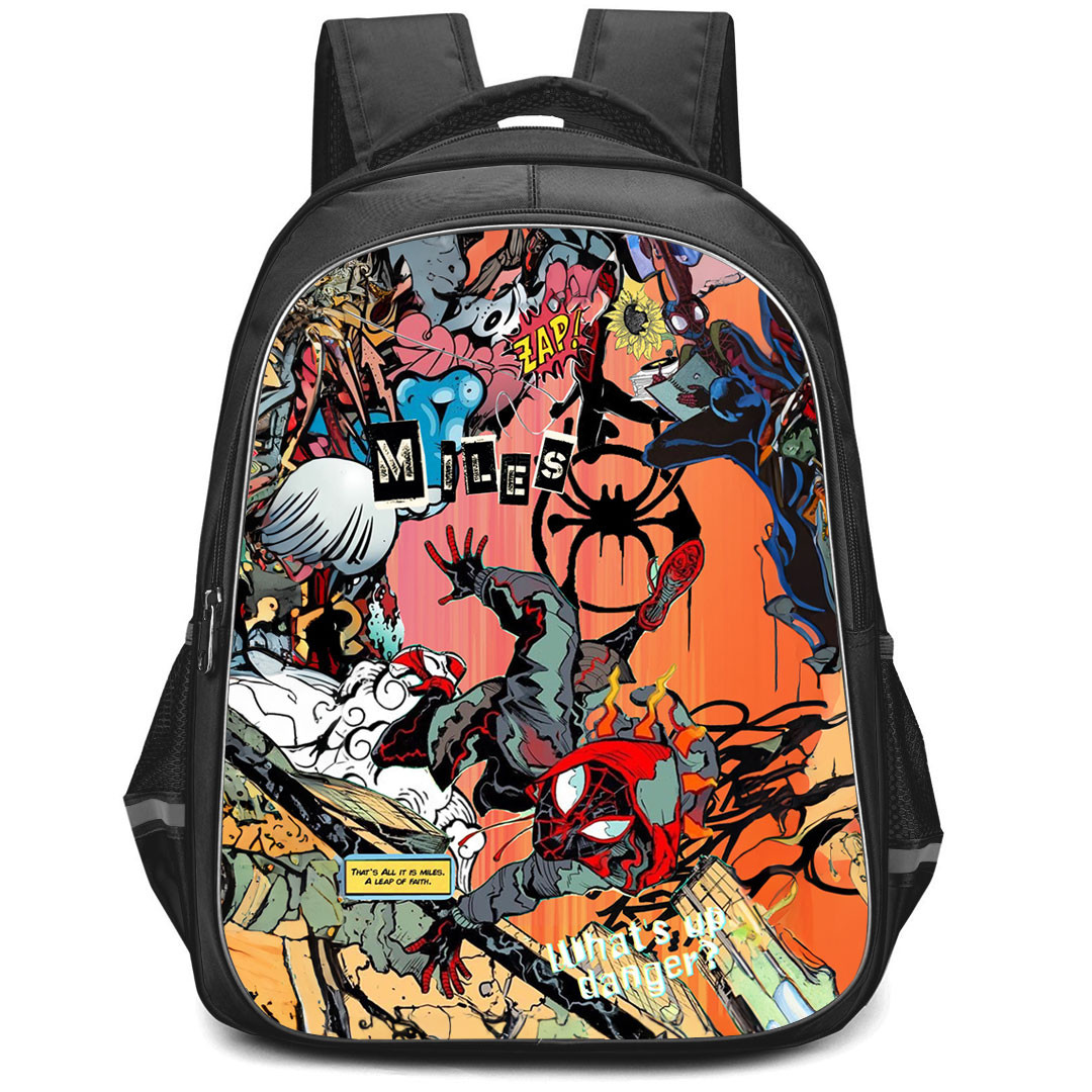 Spider Man Across The Spider Verse Miles Morales Backpack StudentPack - Miles Morales Leap Of Faith Comic Art