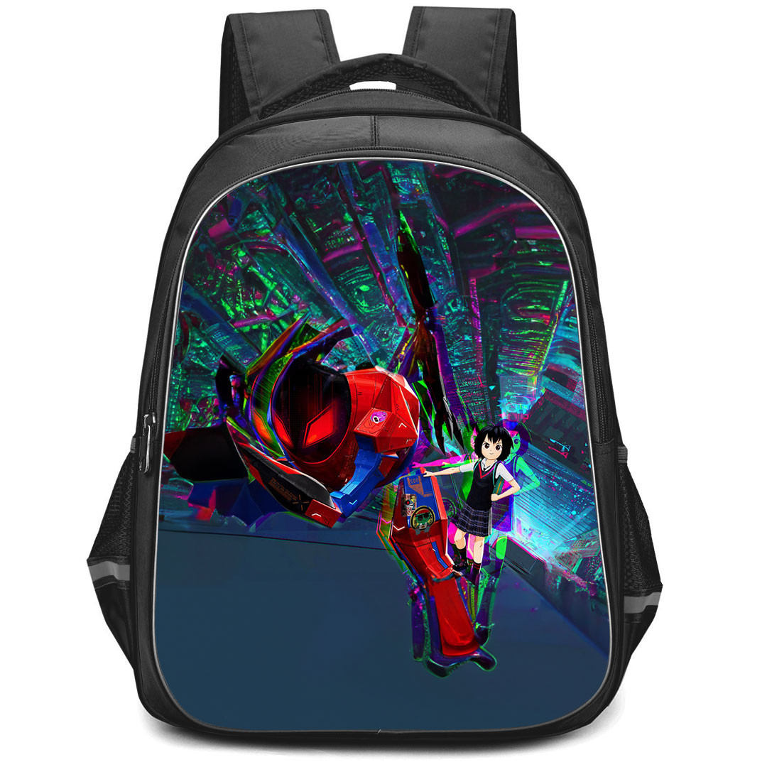 Spider Man Across The Spider Verse Peni Parker Backpack StudentPack - Peni Parker And Spider Bot Going Up Building
