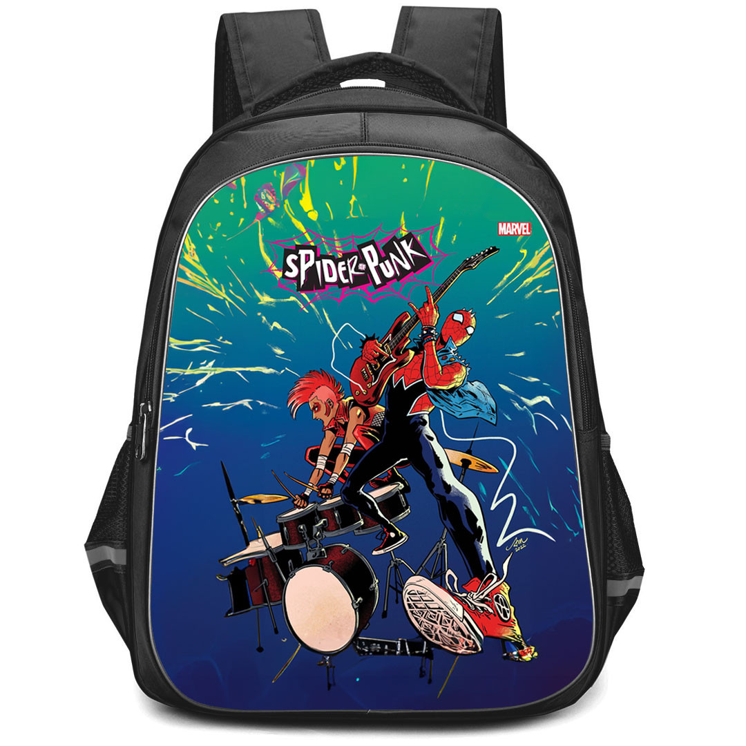 Spider Man Across The Spider Verse Spider Punk Backpack StudentPack - Spider Punk Comic Art Band Playing