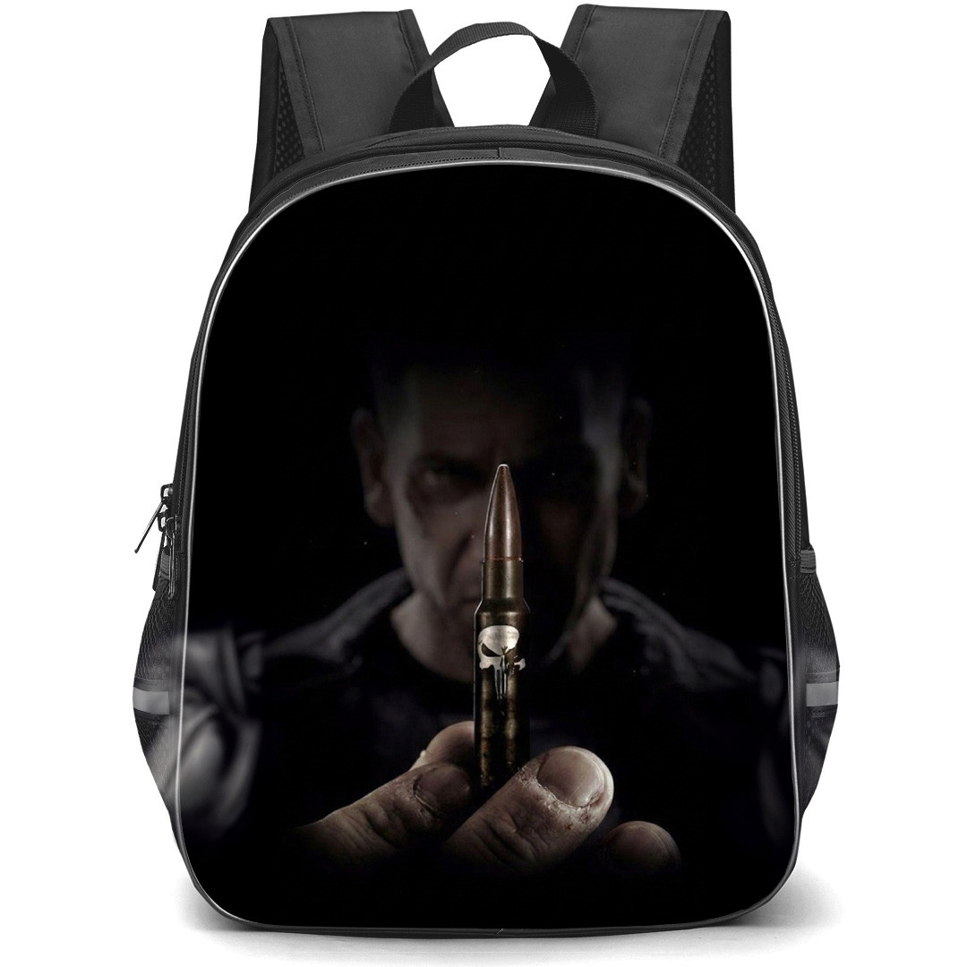 The Punisher Backpack School Bag StudentPack - The Punisher Holding Bullet Logo Portrait