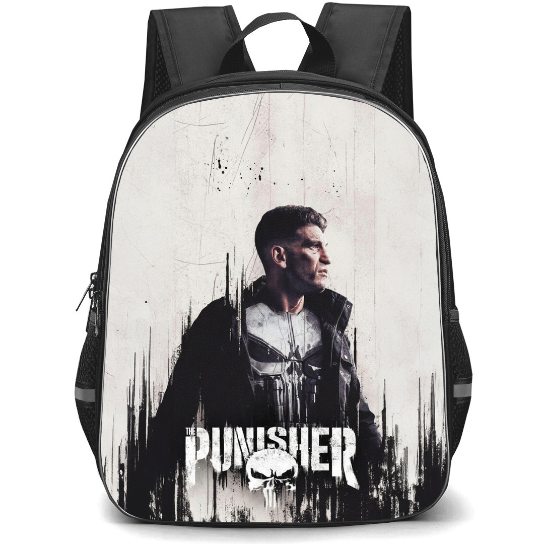 The Punisher Backpack School Bag StudentPack - The Punisher Grunge Logo Shirt Side Portrait